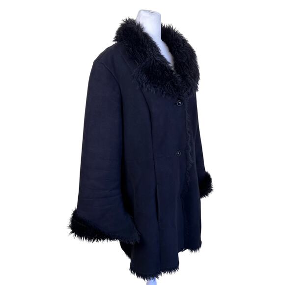 Jones NY Sz XL Vintage Y2K Penny Lane Style Faux Fur/Suede Winter Coat Black - Picture 7 of 16